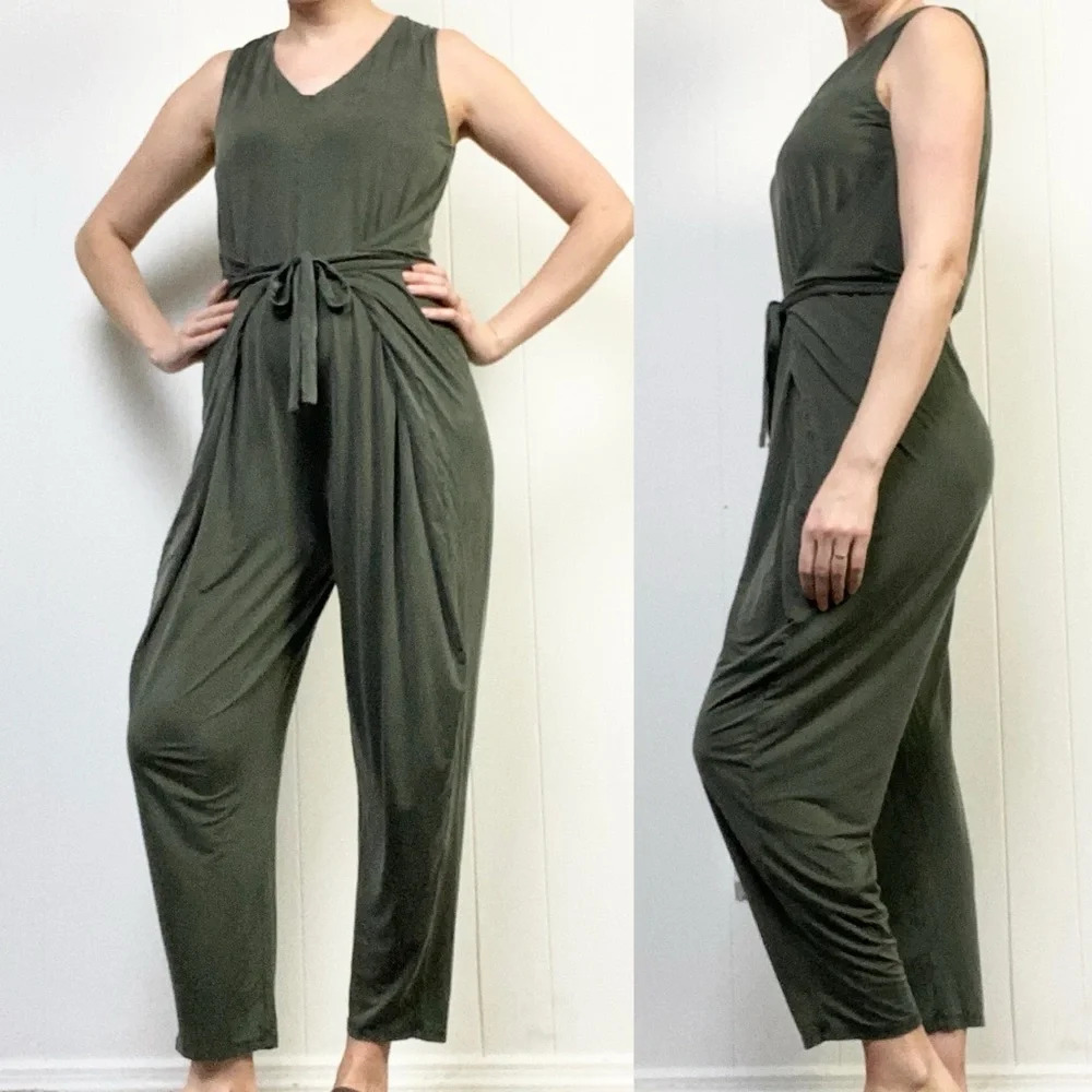 Max‎ Mara Leisure Sleeveless Tie-Waist Jumpsuit Green Size Small -Medium